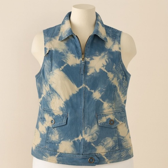 Chico's Jackets & Blazers - Chicos Platinum Womens Size Small Chicos size 0 Denim Vest Tie-Dye Style
